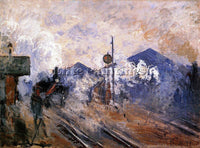 CLAUDE MONET TRACK COMING OUT OF SAINT LAZARE STATION ARTIST PAINTING HANDMADE
