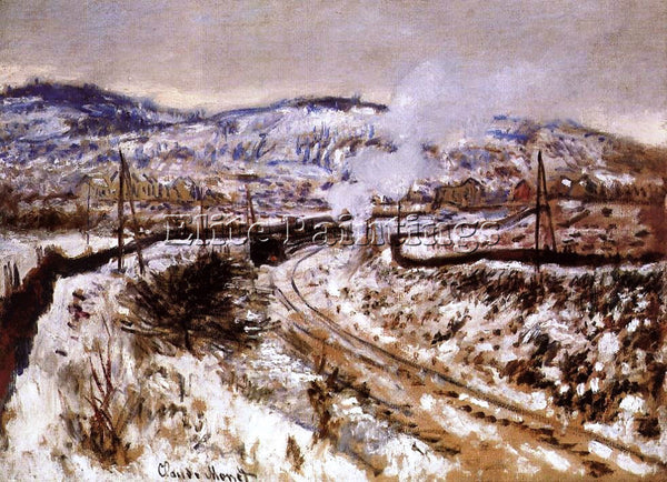 CLAUDE MONET TRAIN IN THE SNOW ARGENTEUIL ARTIST PAINTING REPRODUCTION HANDMADE