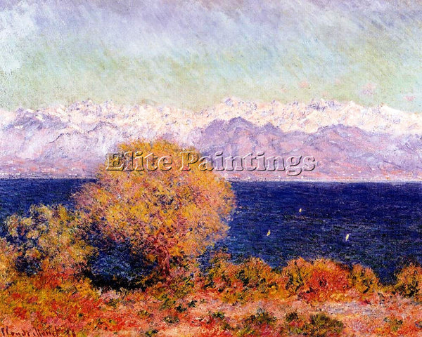CLAUDE MONET VIEW OF THE BAY AND MARITIME ALPS AT ANTIBES ARTIST PAINTING CANVAS