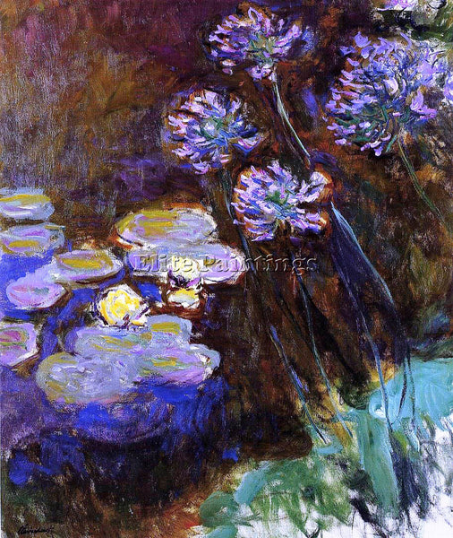 CLAUDE MONET WATER LILIES AND AGAPANTHUS ARTIST PAINTING REPRODUCTION HANDMADE