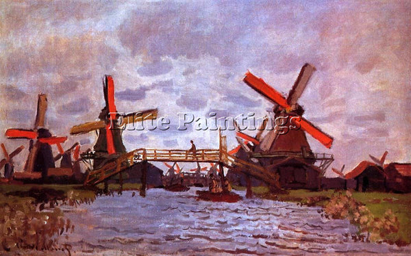 CLAUDE MONET WINDMILLS NEAR ZAANDAM ARTIST PAINTING REPRODUCTION HANDMADE OIL