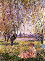CLAUDE MONET WOMAN SITTING UNDER THE WILLOWS ARTIST PAINTING HANDMADE OIL CANVAS