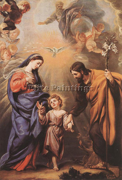 CLAUDIO COELLO HOLY FAMILY ARTIST PAINTING REPRODUCTION HANDMADE OIL CANVAS DECO