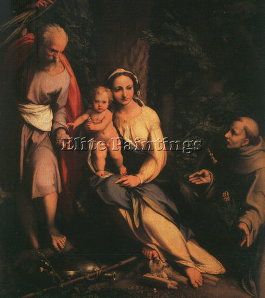 CORREGGIO THE REST ON THE FLIGHT TO EGYPT WITH SAINT FRANCIS ARTIST PAINTING OIL