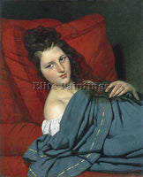 FRENCH COURT JOSEPH DESIRE HALF LENGTH WOMAN LYING ON A COUCH PAINTING HANDMADE