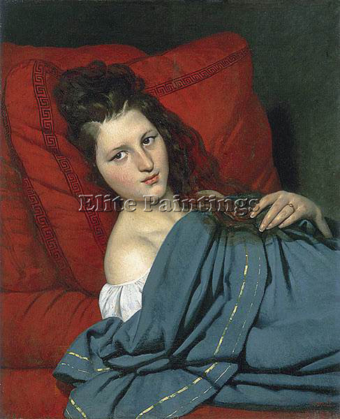 FRENCH COURT JOSEPH DESIRE HALF LENGTH WOMAN LYING ON A COUCH PAINTING HANDMADE