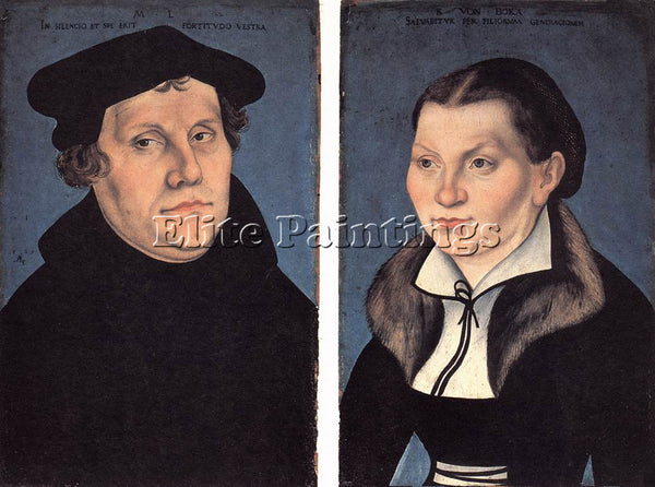 LUCAS CRANACH THE ELDER DIPTYCH WITH PORTRAITS OF LUTHER AND HIS WIFE ARTIST OIL