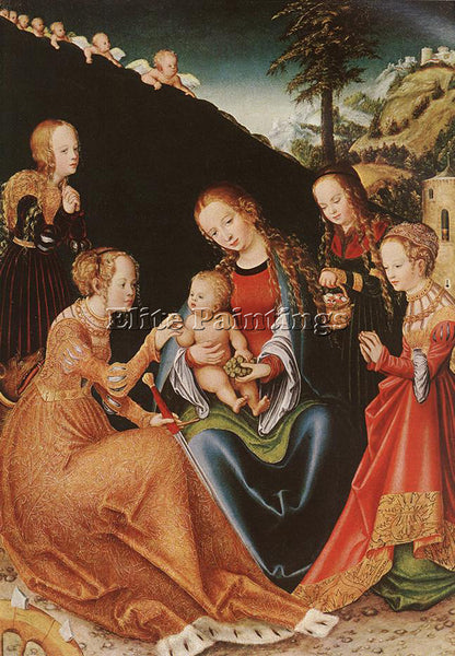 LUCAS CRANACH THE ELDER THE MYSTIC MARRIAGE OF ST CATHERINE ARTIST PAINTING OIL