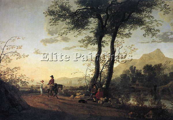 AELBERT CUYP A ROAD NEAR A RIVER ARTIST PAINTING REPRODUCTION HANDMADE OIL REPRO