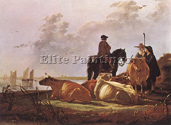 AELBERT CUYP PEASANTS WITH FOUR COWS BY THE RIVER MERWEDE ARTIST PAINTING CANVAS