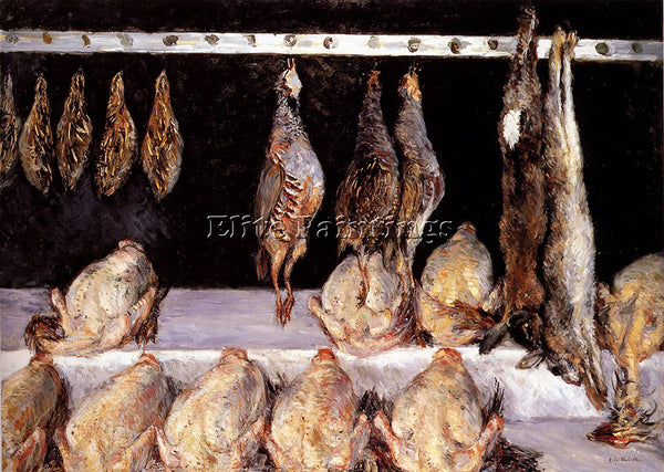 GUSTAVE CAILLEBOTTE DISPLAY OF CHICKENS AND GAME BIRDS ARTIST PAINTING HANDMADE