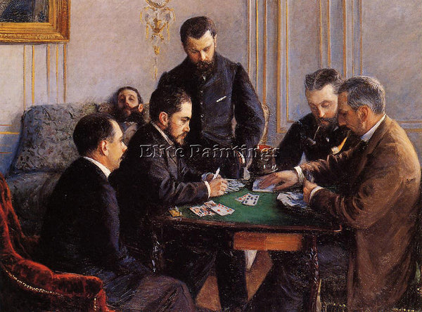 GUSTAVE CAILLEBOTTE GAME OF BEZIQUE ARTIST PAINTING REPRODUCTION HANDMADE OIL