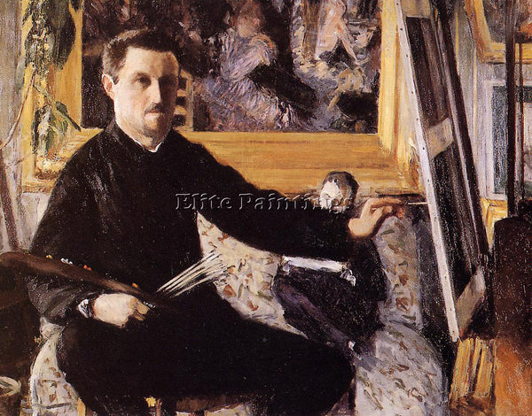 GUSTAVE CAILLEBOTTE SELF PORTRAIT WITH EASEL ARTIST PAINTING HANDMADE OIL CANVAS