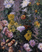 CAILLEBOTTE WHITE AND YELLOW CHRYSANTHEMUMS GARDEN AT PETIT GENNEVILLIERS CANVAS