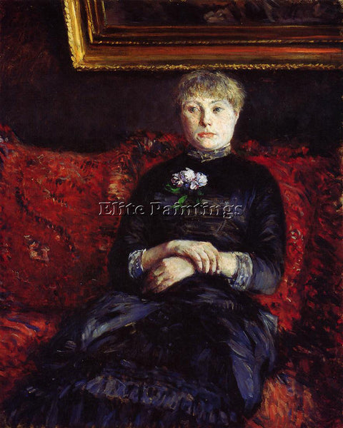 GUSTAVE CAILLEBOTTE WOMAN SITTING ON A RED FLOWERED SOFA ARTIST PAINTING CANVAS