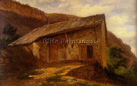 SWISS CALAME ALEXANDRE A FARM HOUSE ON THE SIDE OF A MOUNTAIN PAINTING HANDMADE