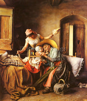 ITALIAN CAMPOLMI S A VISIT FROM GRANDMOTHER ARTIST PAINTING HANDMADE OIL CANVAS
