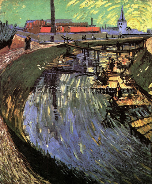 VAN GOGH CANAL WITH WOMEN WASHING ARTIST PAINTING REPRODUCTION HANDMADE OIL DECO