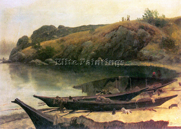 BIERSTADT CANOES ARTIST PAINTING REPRODUCTION HANDMADE OIL CANVAS REPRO WALL ART
