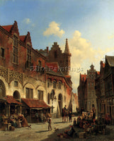 BELGIAN CARABAIN JACQUES MORNING IN A BUSY MARKET ARTIST PAINTING REPRODUCTION