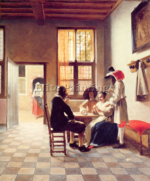 PIETER DE HOOCH CARD PLAYERS IN A SUNLIT ROOM ARTIST PAINTING REPRODUCTION OIL