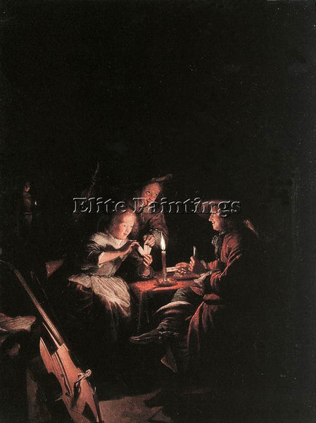 GERRIT DOU CARDPLAYERS AT CANDLELIGHT ARTIST PAINTING REPRODUCTION HANDMADE OIL