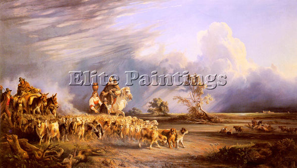 ITALIAN CARELLI CONSALVO GOAT HERDERS IN A NEAPOLITAN LANDSCAPE ARTIST PAINTING