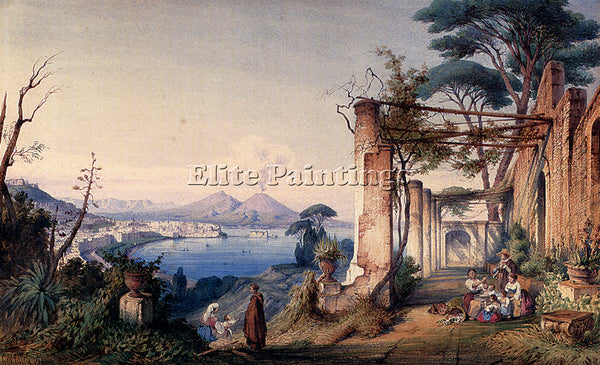 ITALIAN CARELLI GABRIELE IL GULFO DI NAPOLI CON IL VESUVIO SULLO SFONDO PAINTING