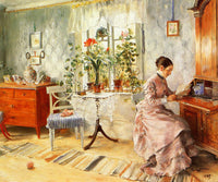 CARL LARSSON AN INTERIOR WITH A WOMAN READING ARTIST PAINTING REPRODUCTION OIL