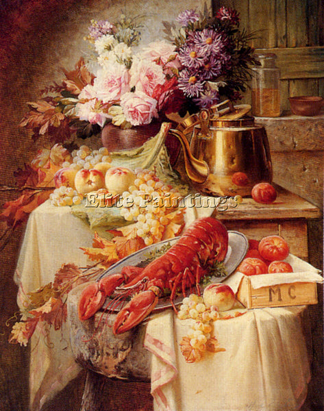 CARLIER MAX STILL LIFE WITH LOBSTER AND ASSORTED FRUIT AND FLOWERS REPRODUCTION