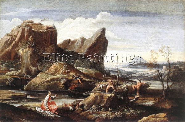 ITALIAN CARRACCI ANTONIO LANDSCAPE WITH BATHERS ARTIST PAINTING REPRODUCTION OIL