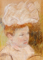 MARY CASSATT LEONTINE IN A PINK FLUFFY HAT ARTIST PAINTING REPRODUCTION HANDMADE