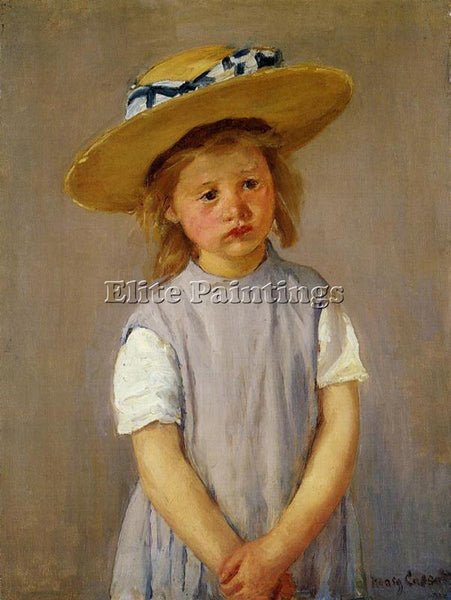 MARY CASSATT LITTLE GIRL IN A BIG STRAW HAT AND A PINNAFORE ARTIST PAINTING OIL
