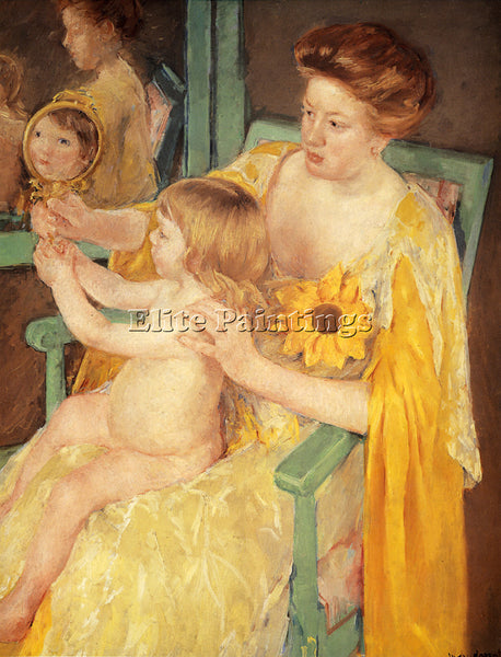 MARY CASSATT MOTHER WEARING A SUNFLOWER ON HER DRESS ARTIST PAINTING HANDMADE