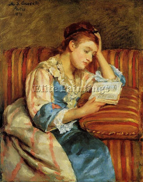 MARY CASSATT MRS DUFFEE SEATED ON A STRIPED SOFA READING ARTIST PAINTING CANVAS