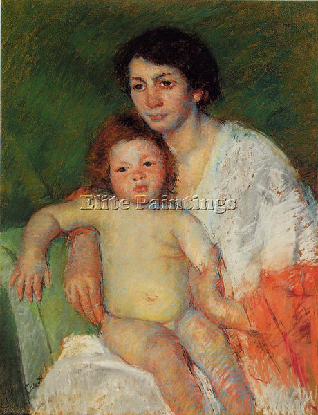 MARY CASSATT NUDE BABY ON MOTHER S LAP RESTING HER ARM ON BACK CHAIR OIL CANVAS