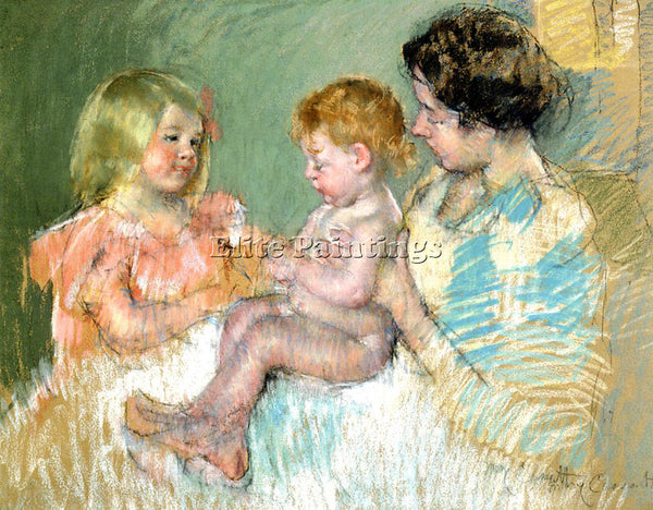 MARY CASSATT SARA AND HER MOTHER WITH THE BABY ARTIST PAINTING REPRODUCTION OIL