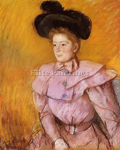 MARY CASSATT WOMAN IN A BLACK HAT AND A RASPBERRY PINK COSTUME PAINTING HANDMADE