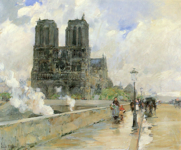 HASSAM CATHEDRAL OF NOTRE DAME 1888 ARTIST PAINTING REPRODUCTION HANDMADE OIL