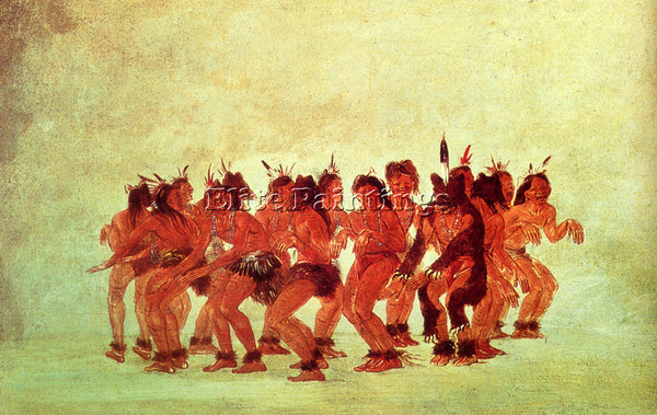 AMERICAN CATLIN GEORGE BEAR DANCE ARTIST PAINTING REPRODUCTION HANDMADE OIL DECO - Oil Paintings Gallery Repro