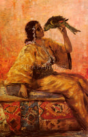 BELGIAN CHARLET FRANTZ A MOROCCAN BEAUTY HOLDING A PARROT ARTIST PAINTING CANVAS