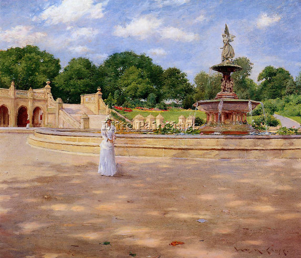 WILLIAM MERRITT CHASE AN EARLY STROLL IN THE PARK ARTIST PAINTING REPRODUCTION
