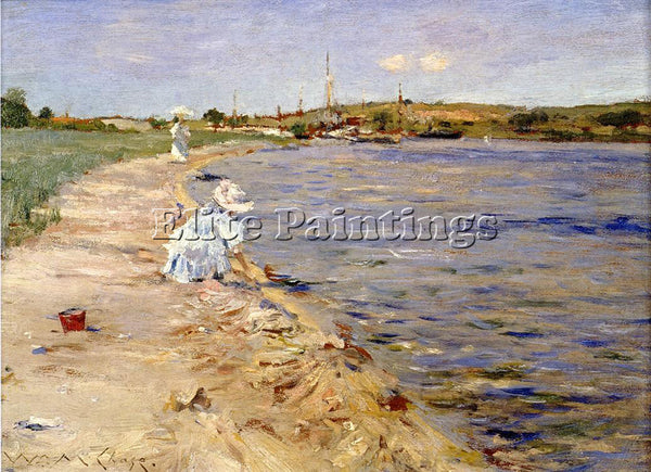 WILLIAM MERRITT CHASE BEACH SCENE MORNING AT CANOE PLACE ARTIST PAINTING CANVAS