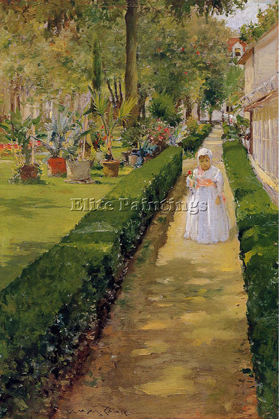 WILLIAM MERRITT CHASE CHILD ON A GARDEN WALK ARTIST PAINTING HANDMADE OIL CANVAS