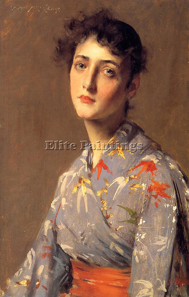WILLIAM MERRITT CHASE GIRL IN A JAPANESE KIMONO ARTIST PAINTING REPRODUCTION OIL