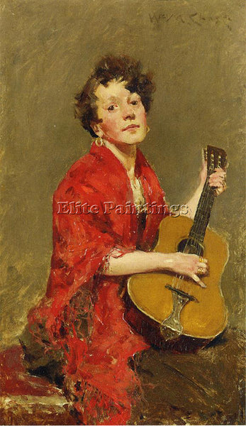 WILLIAM MERRITT CHASE GIRL WITH GUITAR ARTIST PAINTING REPRODUCTION HANDMADE OIL