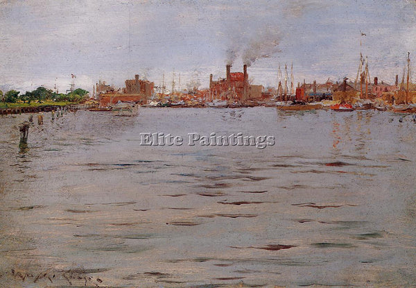 WILLIAM MERRITT CHASE HARBOR SCENE BROOKLYN DOCKS ARTIST PAINTING REPRODUCTION