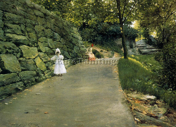 WILLIAM MERRITT CHASE IN THE PARK A BY PATH ARTIST PAINTING HANDMADE OIL CANVAS