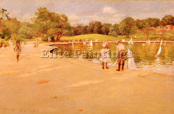 WILLIAM MERRITT CHASE LILLIPUTIAN BOAT LAKE ARTIST PAINTING HANDMADE OIL CANVAS