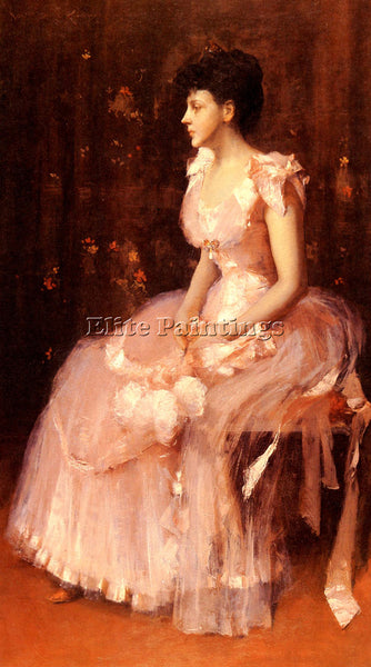 WILLIAM MERRITT CHASE PORTRAIT OF A LADY IN PINK ARTIST PAINTING HANDMADE CANVAS